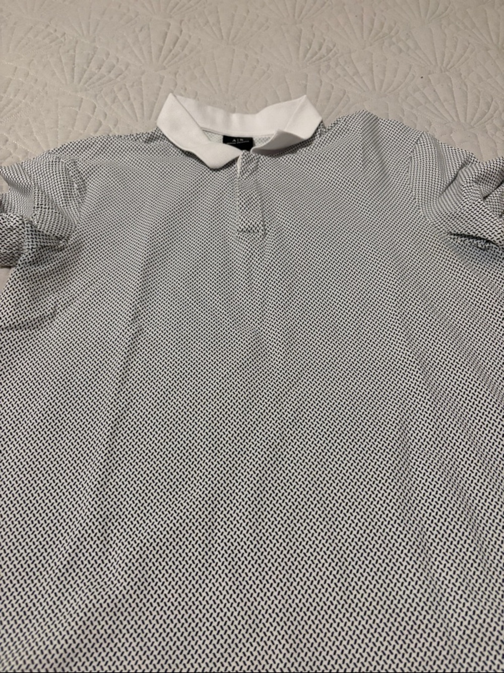 A|X Armani Exchange Black & White Patterned Polo with White Collar - Picture 2 of 3